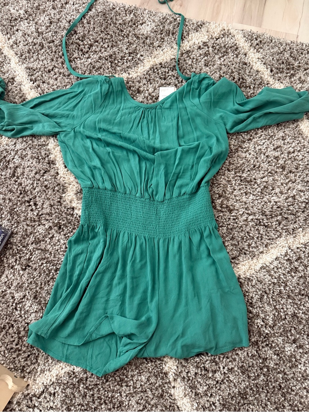 Splendid Green Smocked-Waist Jumpsuit Romper